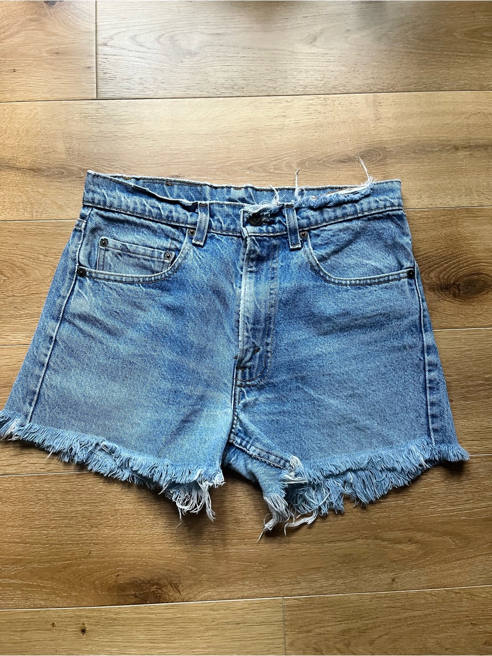 Vintage Levi's Distressed Light Blue Denim Frayed Hem Shorts